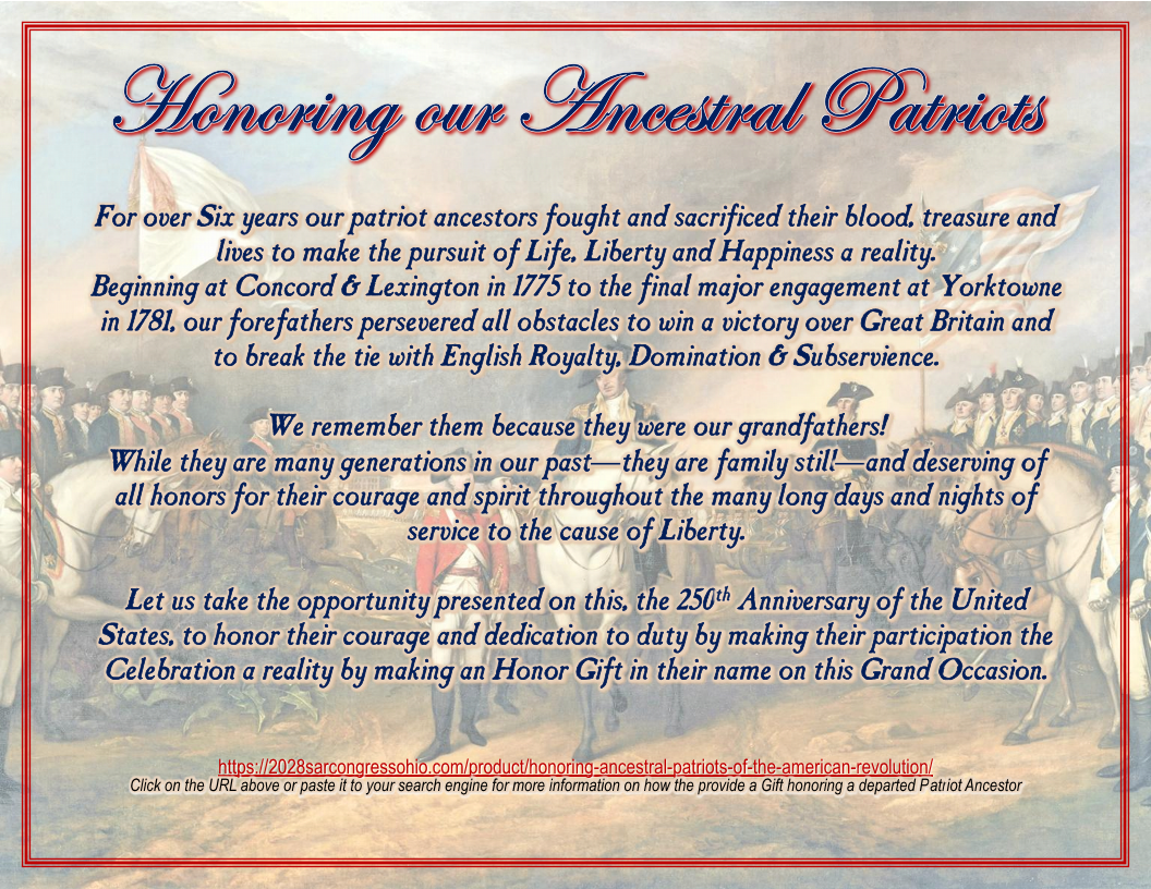 Honoring Ancestral Patriots of the American Revolution
